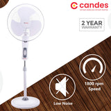 Candes Platine 400mm 3 Blade Automatic Oscillation Pedestal Fan With 2 Years Warranty (White Silver)